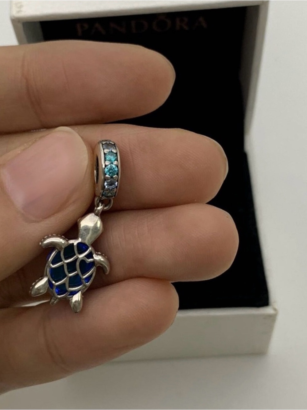 Pandora Blue Murano Glass Sea Turtle Dangle Charm Sterling Silver Keepsake - Picture 11 of 13